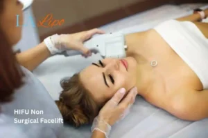 Woman having Hi-Fu to reduce wrinkles Dartford.