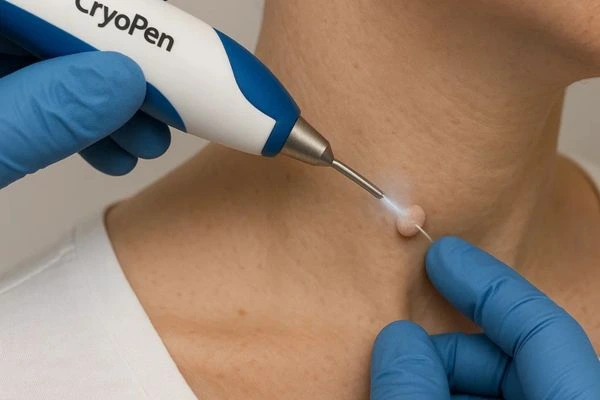 Person receiving cryotherapy Dartford for skin tag removal