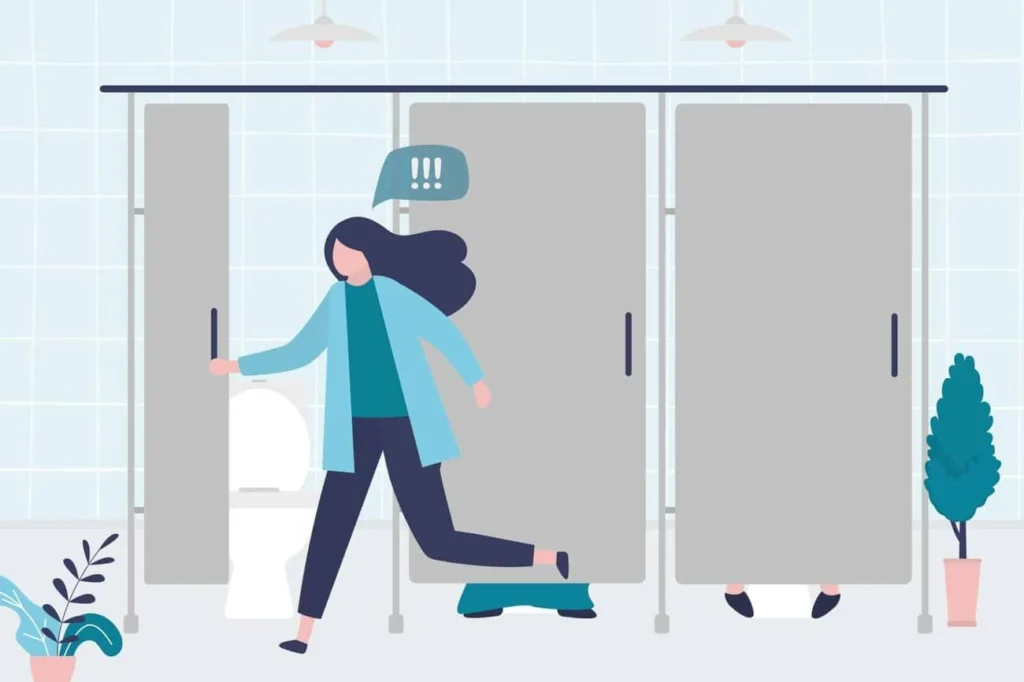 graphic of Urine incontinence Dartford woman running to the toilet.