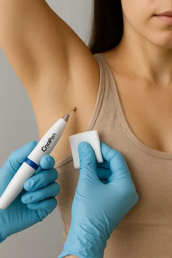woman having cryopen to remove underarm skin tags Dartford